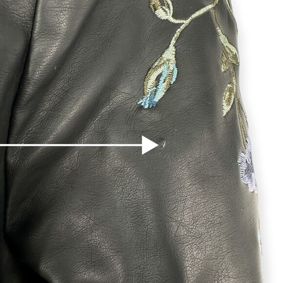 G by Giuliana | Medium | Black Vegan Leather Floral Embroidered Moto Jacket - Picture 8 of 9